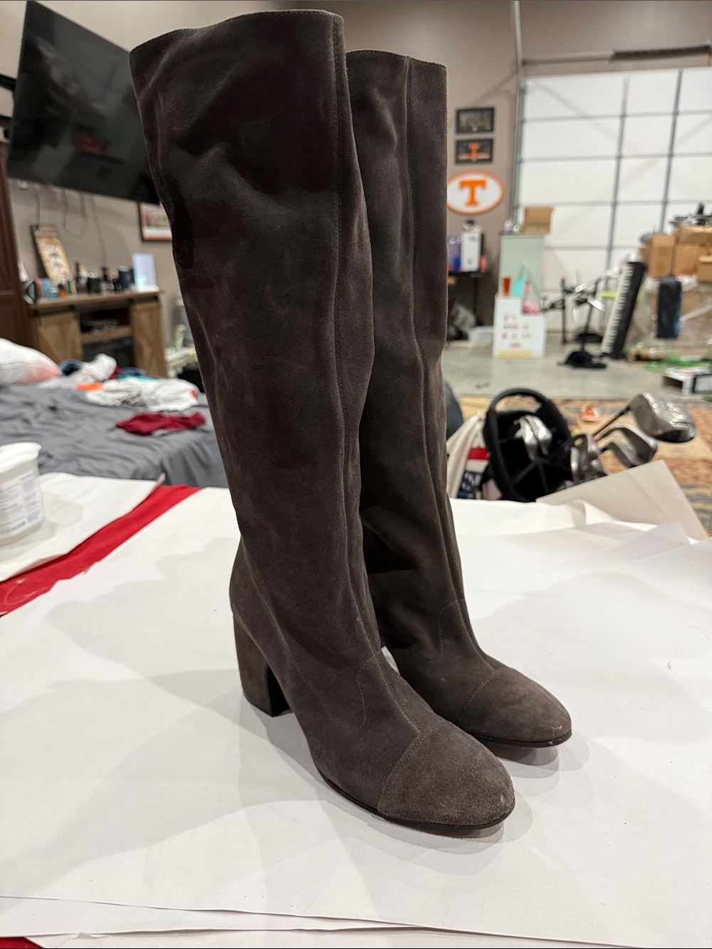 Alberto Fermani Over-the-Knee Suede Boots in Dark grey